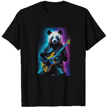 Discover Panda playing guitar neon art T Shirts