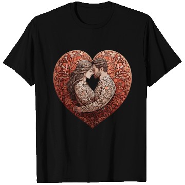 Discover Romantic Couple Embracing in Floral Valentine Hear T Shirts