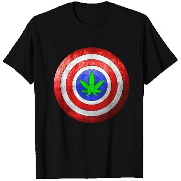 Discover Captain Cannabis Shield Red White Blue and Green T Shirts