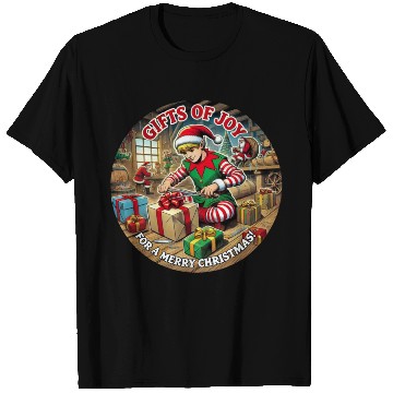 Discover Elf Wrapping Gifts in Santa's Workshop T Shirts