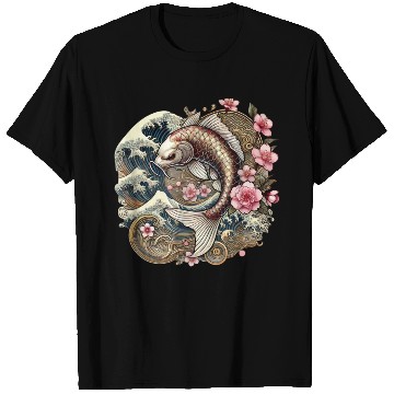 Discover Elegant Koi Fish and Cherry Blossom Design T Shirts