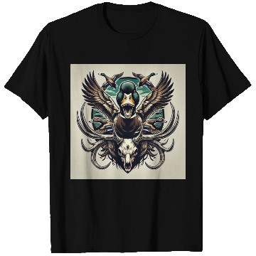 Discover Mallard duck flying over deer skull in marsh T Shirts