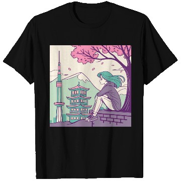 Discover "Peaceful Anime Vibes: Girl Relaxing with Sakura T Shirts