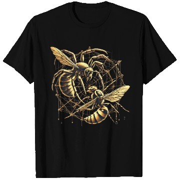 Discover Golden Bee and Spider Web Art T Shirts