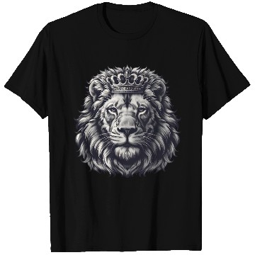 Discover Royal Lion Face with Crown Black and Grey T Shirts