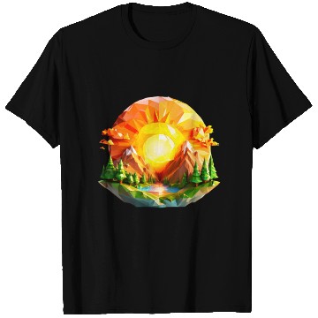 Discover Vibrant Geometric Sunrise Landscape – Nature-Inspi T Shirts