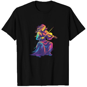 Discover Violin Girl Retrowave T Shirts