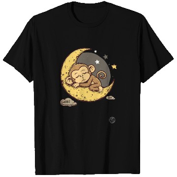 Discover Cute Sleepy Monkey on the Moon T Shirts