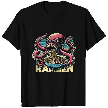 Discover monster octopus eat ramen lover T Shirts