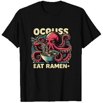 Discover giant monster octopus eat ramen lover noodle bowl T Shirts