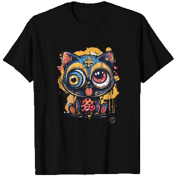 Discover Psycho Lucky Cat – Glitch Meow Madness T Shirts