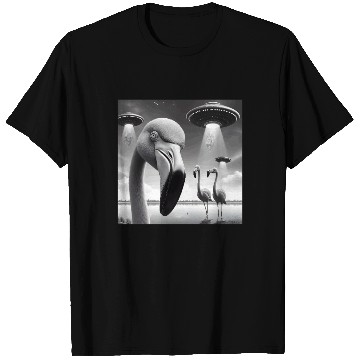 Discover Flamingo Sci-fi Funny Graphic Selfie with UFOs Wei T Shirts
