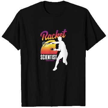 Discover Tennis Racket Scientist Sunset Silhouette T Shirts