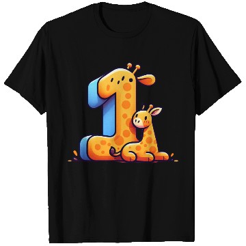 Discover Cheerful Giraffe with Number 1 Design T Shirts