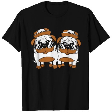 Discover Two Dogs Pug Sunglasses Cap Teenager Team Friends T Shirts