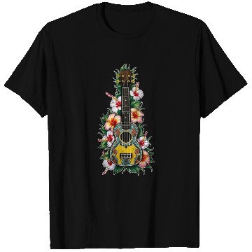 Discover Ukulele with hibiscus flowers AI T Shirts