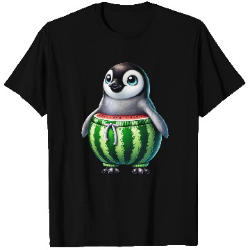 Discover Funny penguin with watermelon fruity whimsical T Shirts