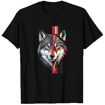Discover Realistic and Geometric Patterns Wolf Head T Shirts
