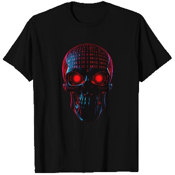 Discover Neon Skull Binary Pulse T Shirts