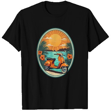 Discover Beach Sunset Orange Scooter by Tropical T Shirts