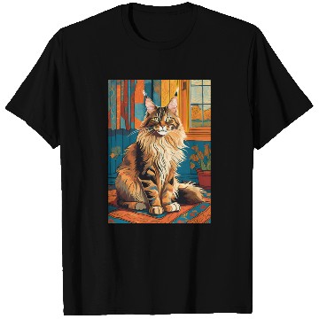 Discover Cat painting red black cat Maine T Shirts