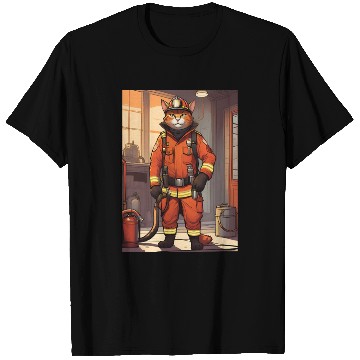 Discover Cat painting red black cat Firefighter Cat T Shirts