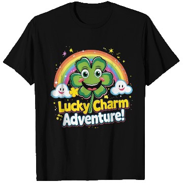 Discover Cheerful Lucky Clover and Rainbow Sparkles Scene T Shirts