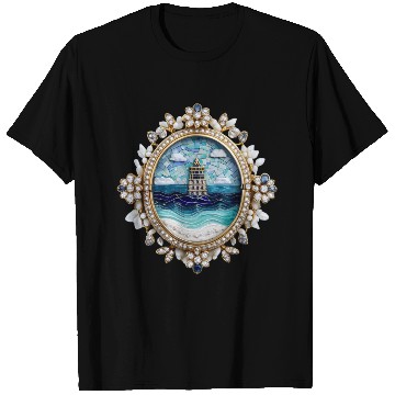 Discover Lighthouse Mosaic Brooch Gemstone Embellishmes T Shirts