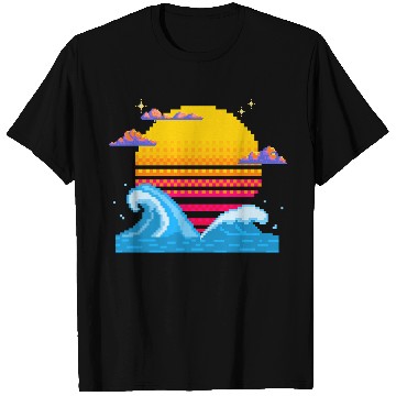 Discover Pixel Sunset Horizon T Shirts