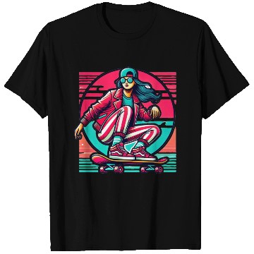 Discover A cool girl Skateboarding with cool outfit T Shirts