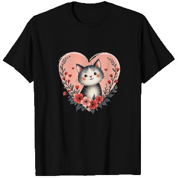Discover Cat Floral Heart Happy Valentine's Day T Shirts