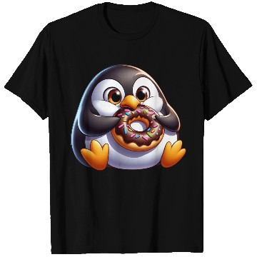 Discover Cute chubby penguin with donut cartoon T Shirts