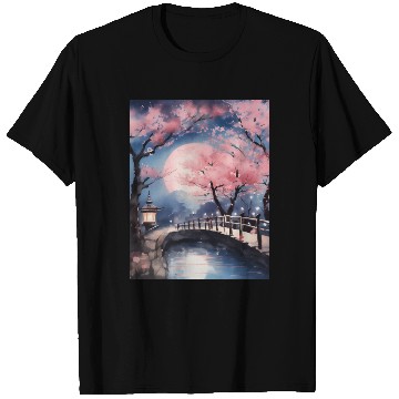Discover Watercolor cherry blossom festival full moon T Shirts