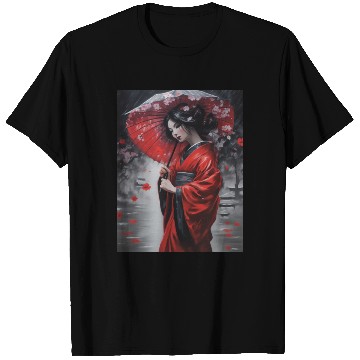 Discover Geisha umbrella rain storm cherry blossoms T Shirts