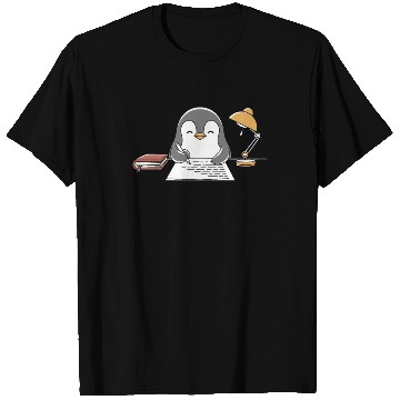 Discover Writer Author Penguin Scribbling at Desk T Shirts