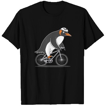Discover Penguin Riding Bicycle Fun Adventure Illustration T Shirts