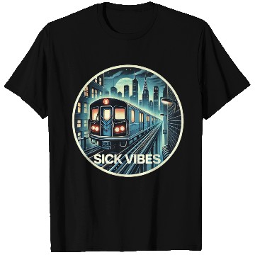 Discover Retro Futuristic Subway Train - Neon Cyberpunk Cit T Shirts
