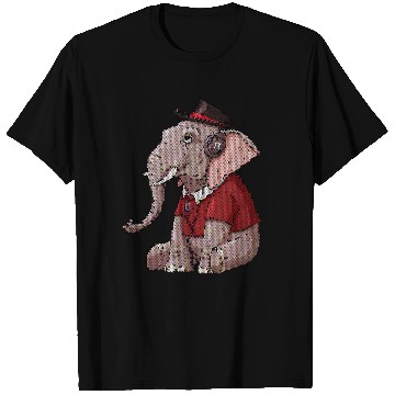 Discover Elephant listening music wearing red T Shirts & hat