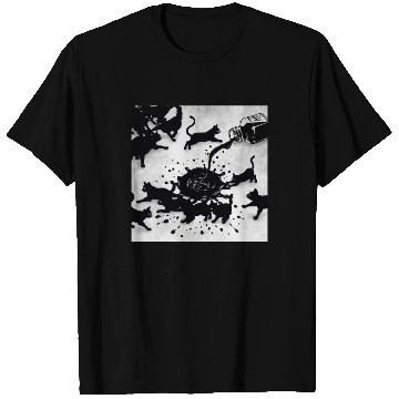 Discover Spilled ink bottle pours black cats T Shirts
