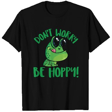 Discover Don't Worry Be Hoppy Smiling Cartoon Frog T Shirts