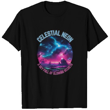 Discover Celestial Neon - A sky full of glowing secrets T Shirts