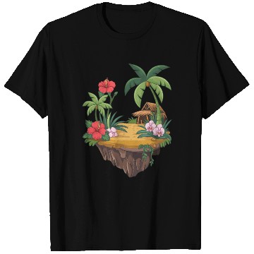 Discover Tropical Island Hut Hibiscus and Orchids T Shirts