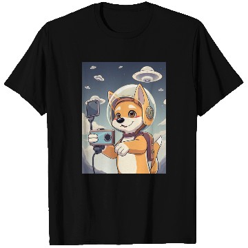 Discover Funny Dog Rescue Anime Selfie with UFOs Weird T Shirts