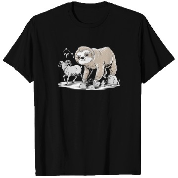 Discover Aries Zodiac Soth with Ram and Sloth Illustration T Shirts