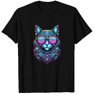 Discover Cyberpunk Tech Cat – Futuristic Neon Glow T Shirts