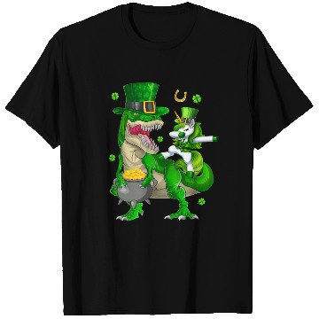 Discover St Patricks Day Dabbing Unicorn Riding Dinosaur T Shirts