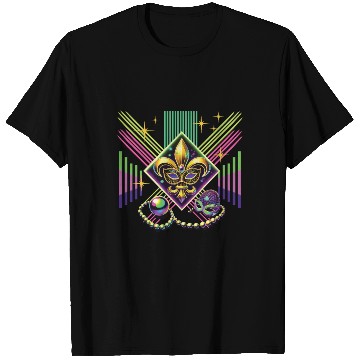 Discover Mardi Gras Retro Synthwave Mask Neon Vibes T Shirts