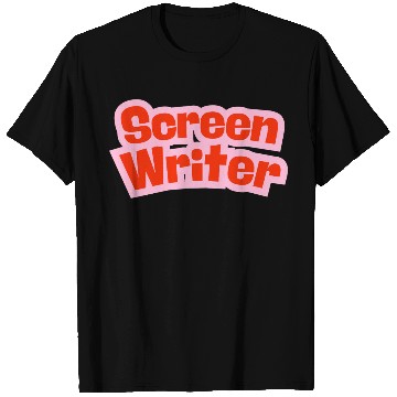 Discover Screen Writer Red Text with Pink Border T Shirts