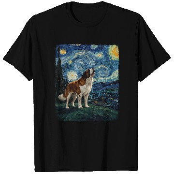 Discover Saint Bernard Howling At Moon Starry Night Van Gog T Shirts