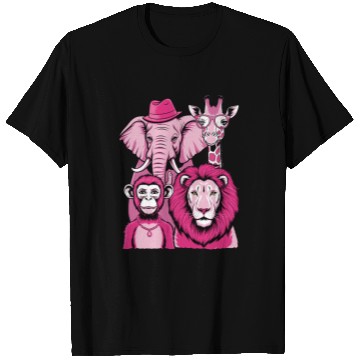 Discover Elephant Monkey Lion Giraffe Cool Crew Pink Vibes T Shirts